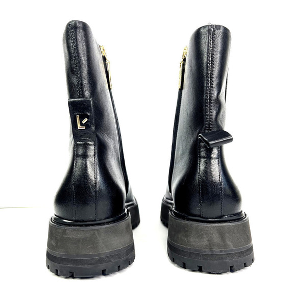 Larroude Hailey Faux Fur Lined Platform Bootie Ankle Boot Black Leather Square - Picture 3 of 10